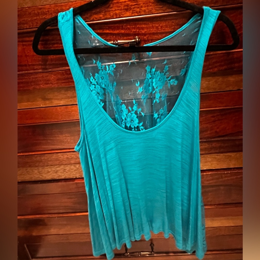 Bebe teal lace tank top